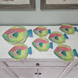🟢3 for $30🟢 COLORFUL PLASTIC FISH SERVER WITH 6 PLATES